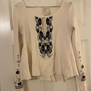 Free People Long Sleeve Embroidered Sweater XS